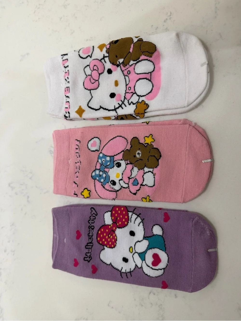 Hello Kitty Kids Ankle Socks Trio - White, Pink, Purple